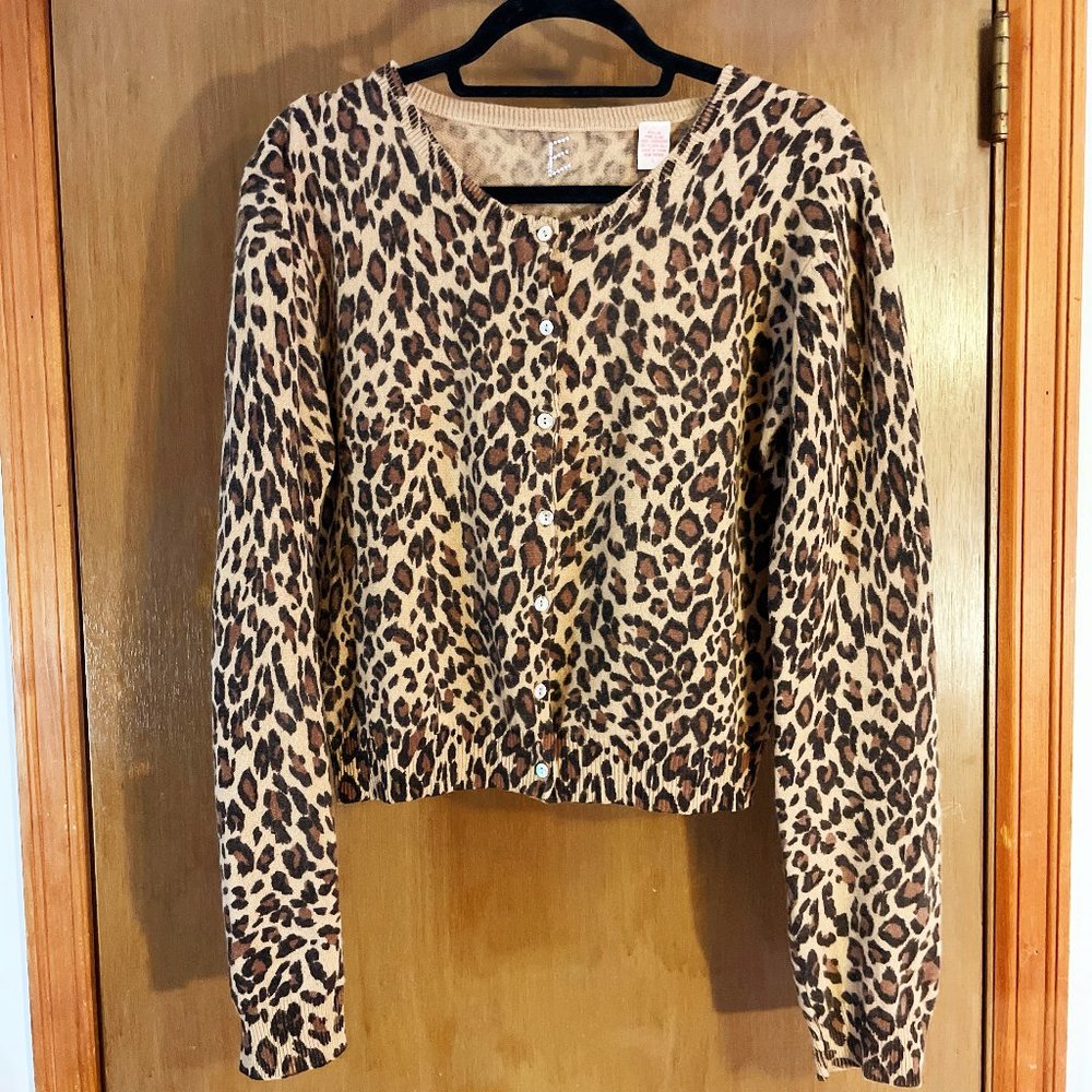 100% Cashmere Leopard Print Cardigan - Sz L
